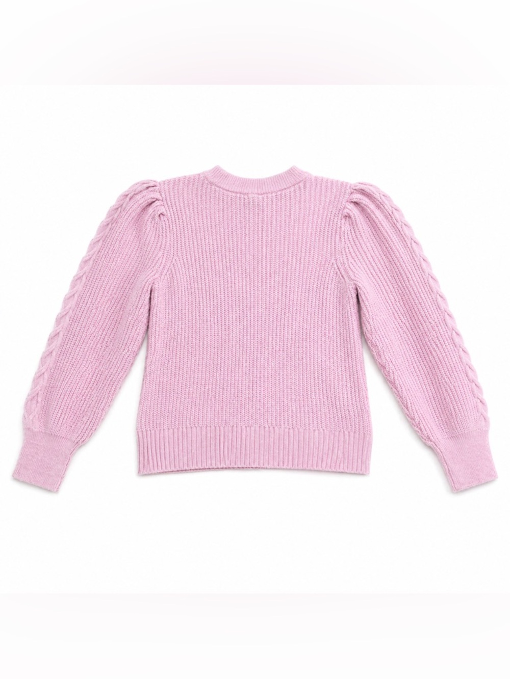 Crown & Ivy Pink Cable Knit Sweater Women’s Large Puff Sleeve Crewneck - Picture 4 of 10